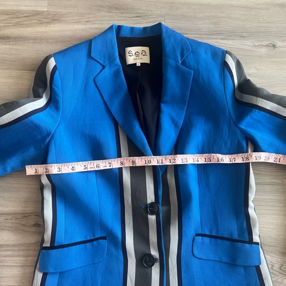 Sea New York 6 Electric Blue Gray Striped Silk Button Up Blazer - Picture 4 of 7